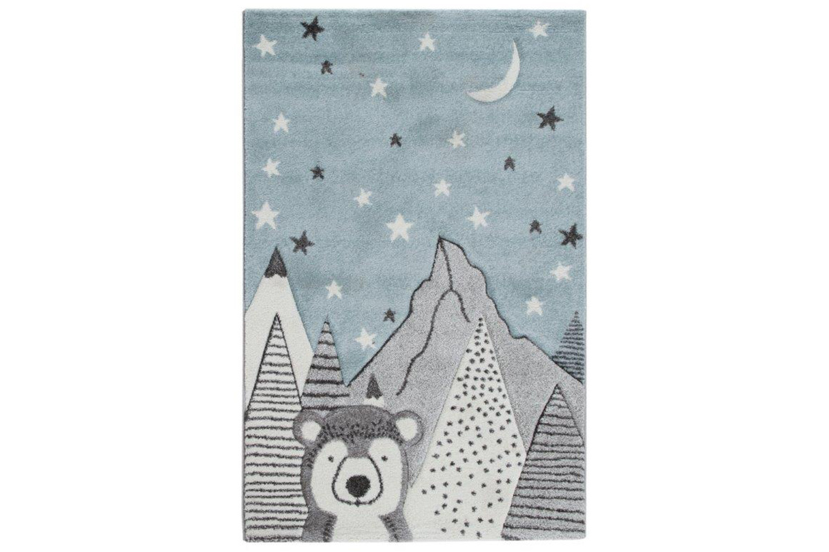 Kinderteppich mit grauem und blauem Brenmotiv 100 x 150 cm TITI