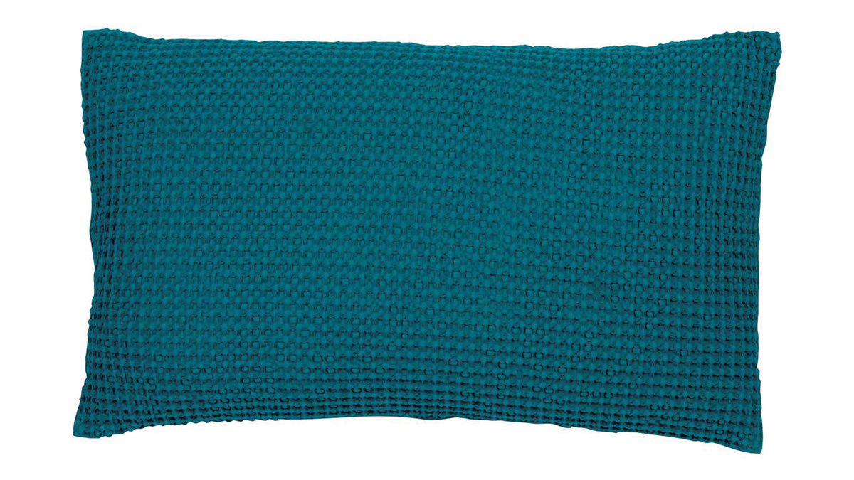 Kissen aus vorgewaschener Baumwolle Farbe Topasblau 30 x 50 cm MAIA