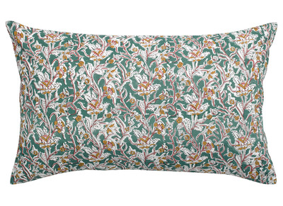 Kissen Blumenmotiv Gr&uuml;n 40 x 65 cm AQUARELLE