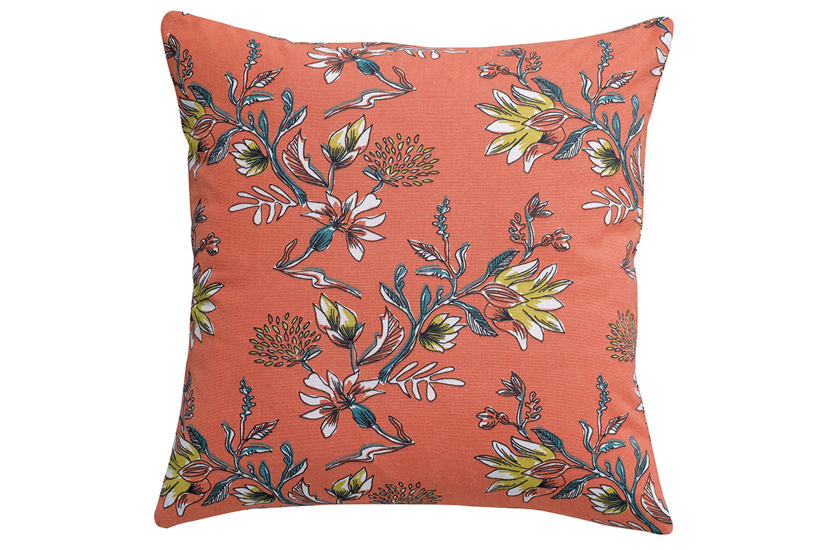 Kissen Blumenmotiv Korallenrot 60 x 60 cm GILIA