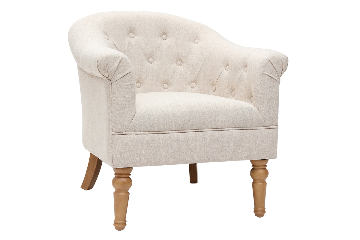 Klassischer Sessel naturfarbener Stoff helle Holzbeine BALTHAZAR