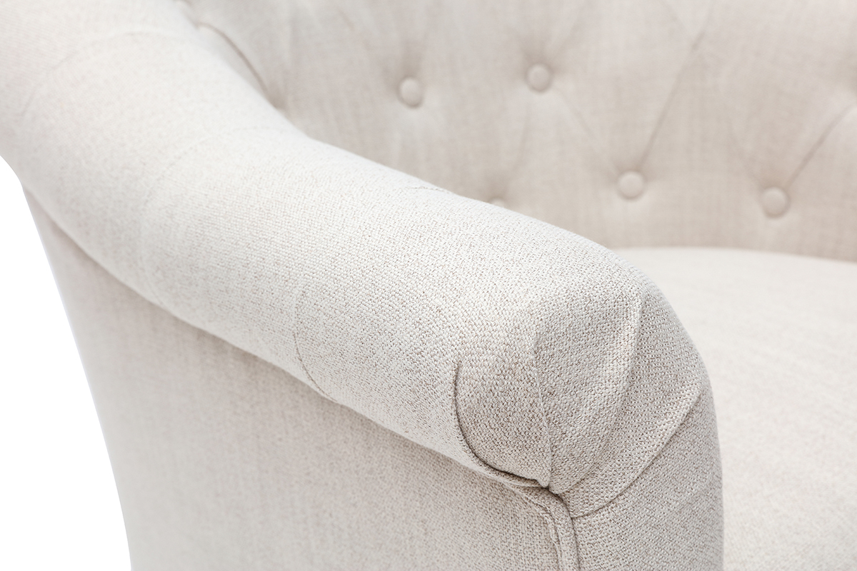 Klassischer Sessel naturfarbener Stoff helle Holzbeine BALTHAZAR