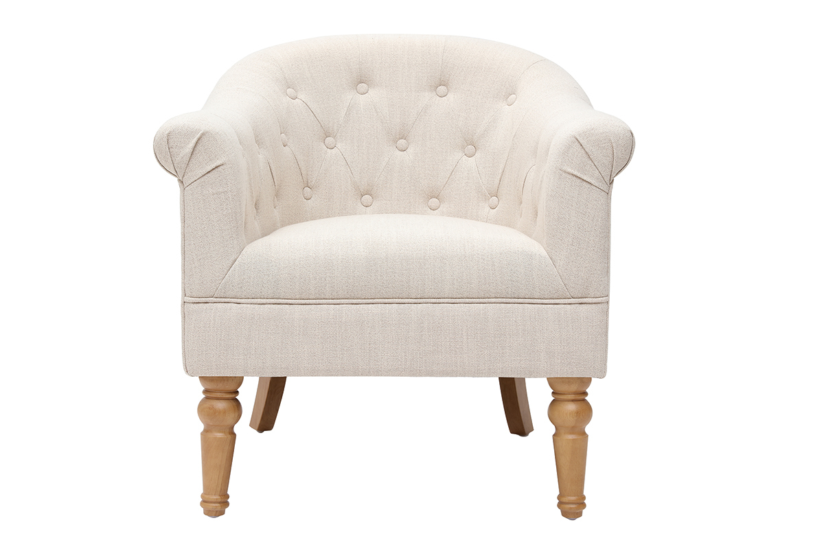 Klassischer Sessel naturfarbener Stoff helle Holzbeine BALTHAZAR