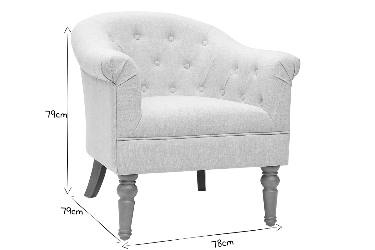 Klassischer Sessel naturfarbener Stoff helle Holzbeine BALTHAZAR