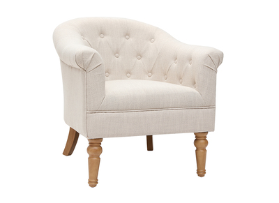 Klassischer Sessel naturfarbener Stoff helle Holzbeine BALTHAZAR