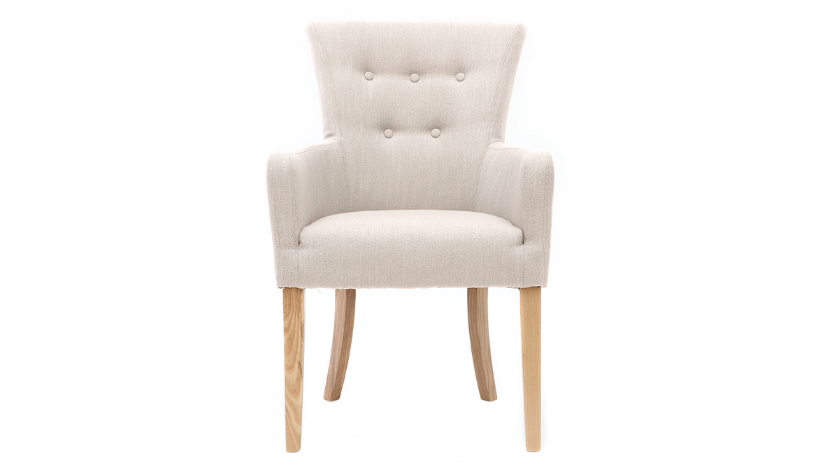 Klassischer Sessel naturfarbener Stoff helle Holzbeine LAZARRE