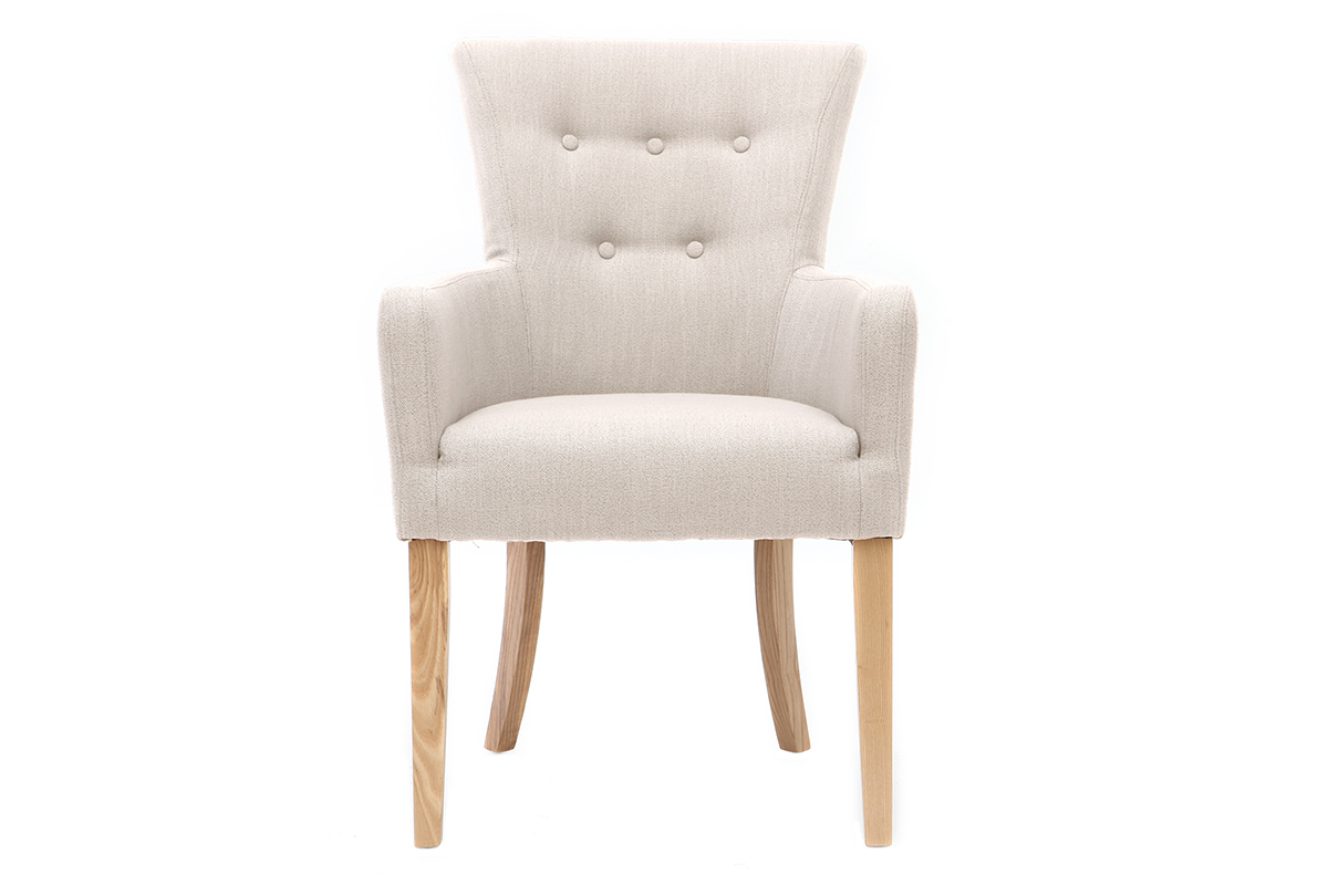 Klassischer Sessel naturfarbener Stoff helle Holzbeine LAZARRE