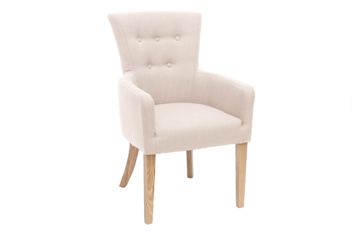 Klassischer Sessel naturfarbener Stoff helle Holzbeine LAZARRE