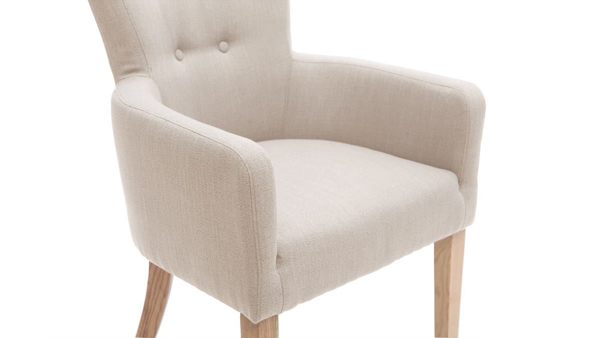 Klassischer Sessel naturfarbener Stoff helle Holzbeine LAZARRE