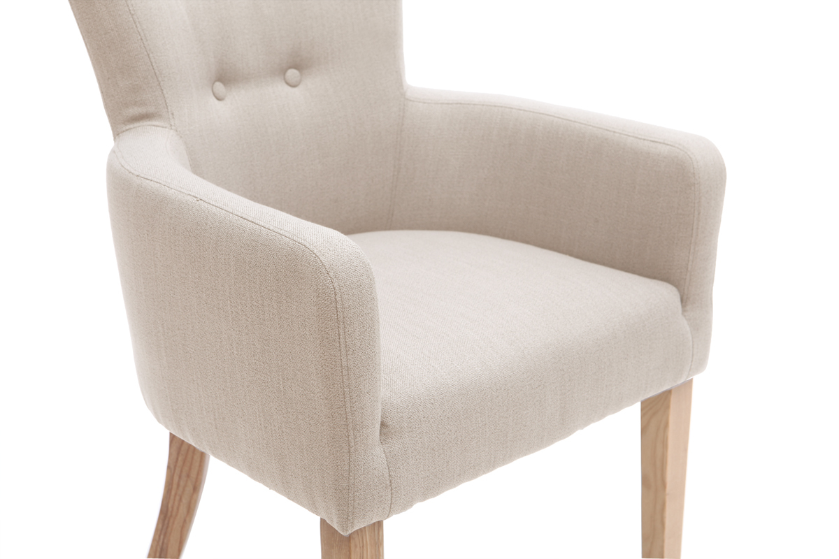 Klassischer Sessel naturfarbener Stoff helle Holzbeine LAZARRE