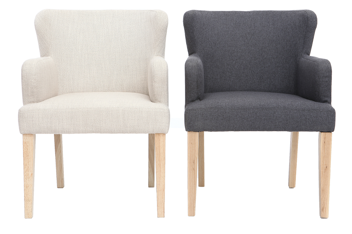 Klassischer Sessel naturfarbener Stoff helle Holzbeine RODIN