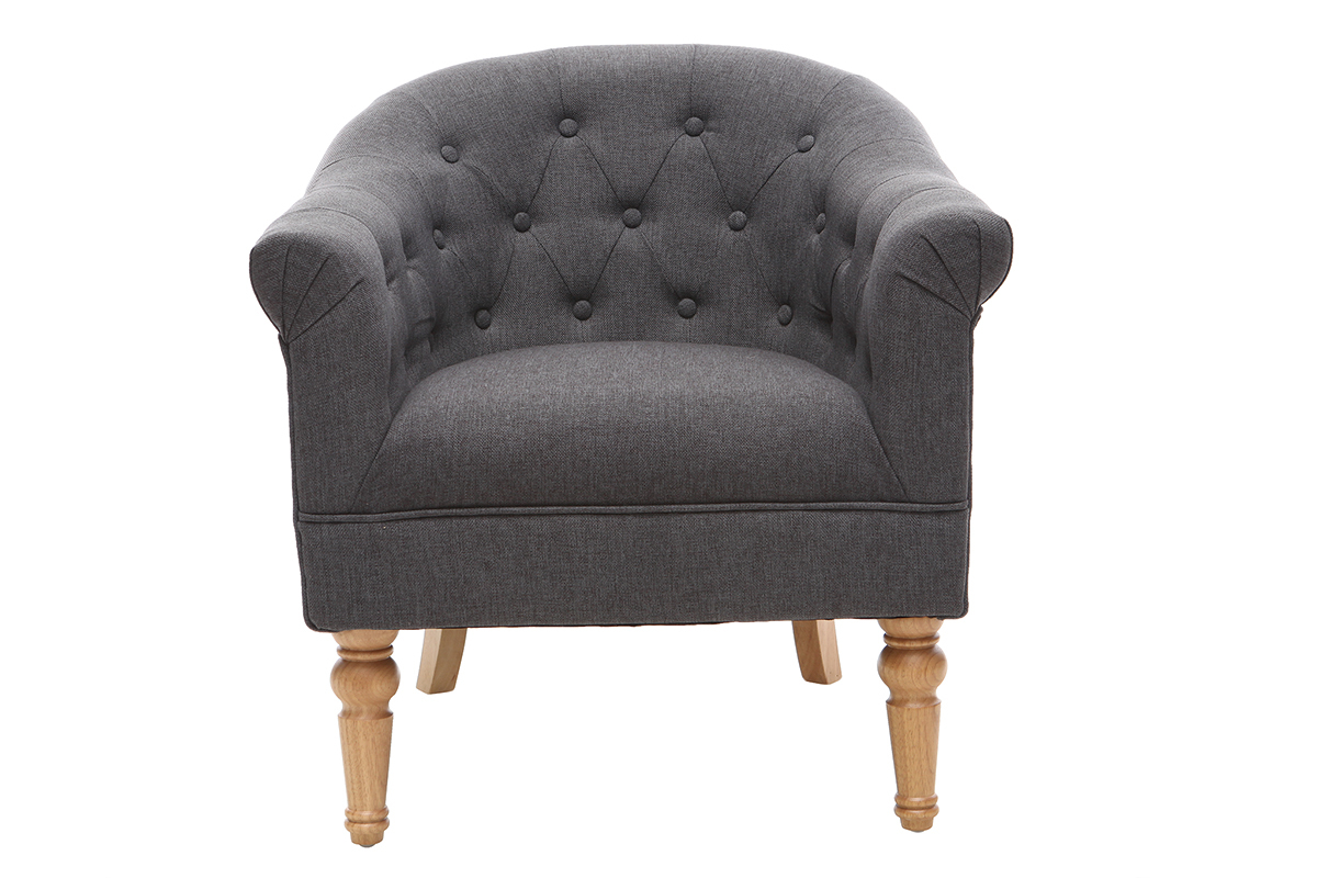 Klassischer Sessel Stoff Dunkelgrau Beine Holz BALTHAZAR