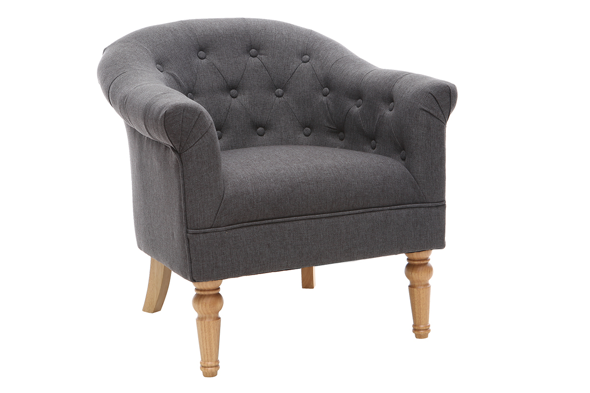 Klassischer Sessel Stoff Dunkelgrau Beine Holz BALTHAZAR