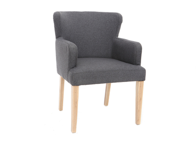 Klassischer Sessel Stoff Dunkelgrau F&uuml;&szlig;e aus hellem Holz RODIN