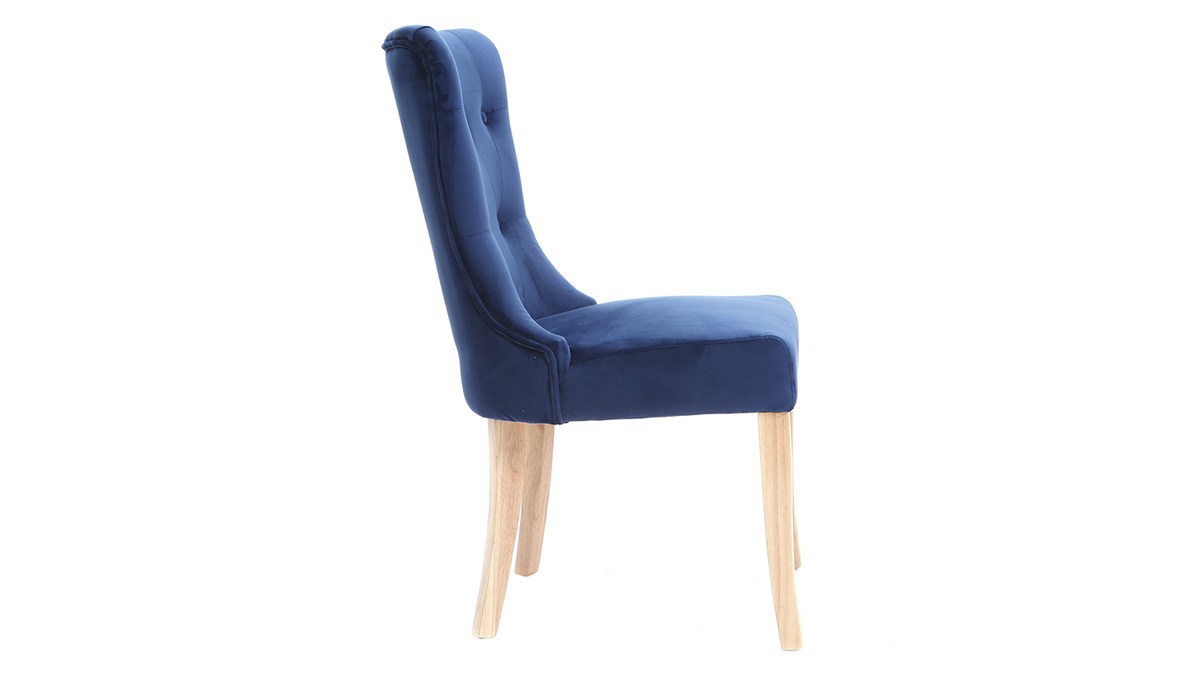Klassischer Stuhl, dunkelblaues Velours, Beine aus hellem Holz GUSTAVE