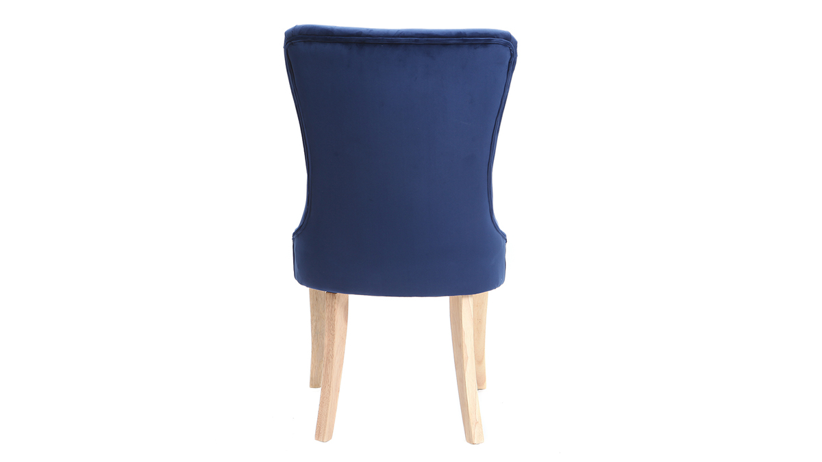 Klassischer Stuhl, dunkelblaues Velours, Beine aus hellem Holz GUSTAVE