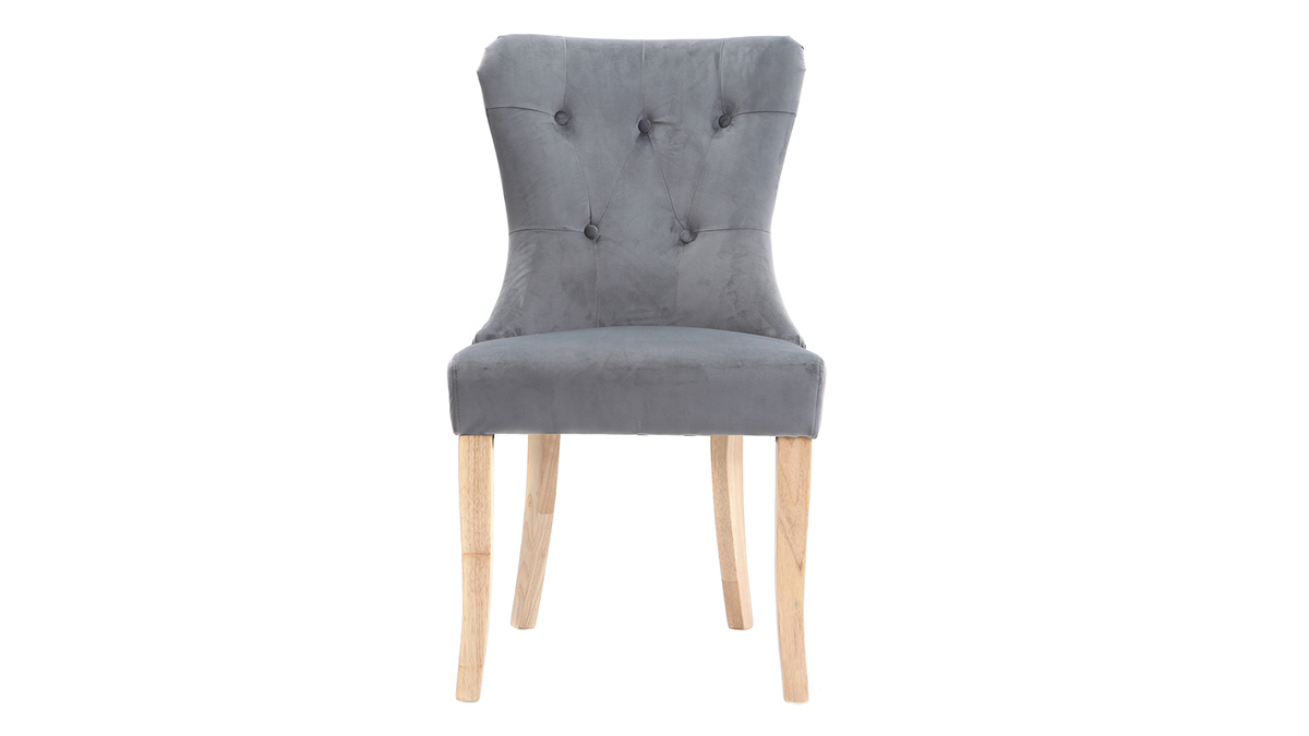 Klassischer Stuhl, dunkelgraues Velours, Beine aus hellem Holz GUSTAVE
