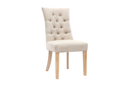 Klassischer Stuhl, naturfarbener Stoff, Beine aus hellem Holz VOLTAIRE