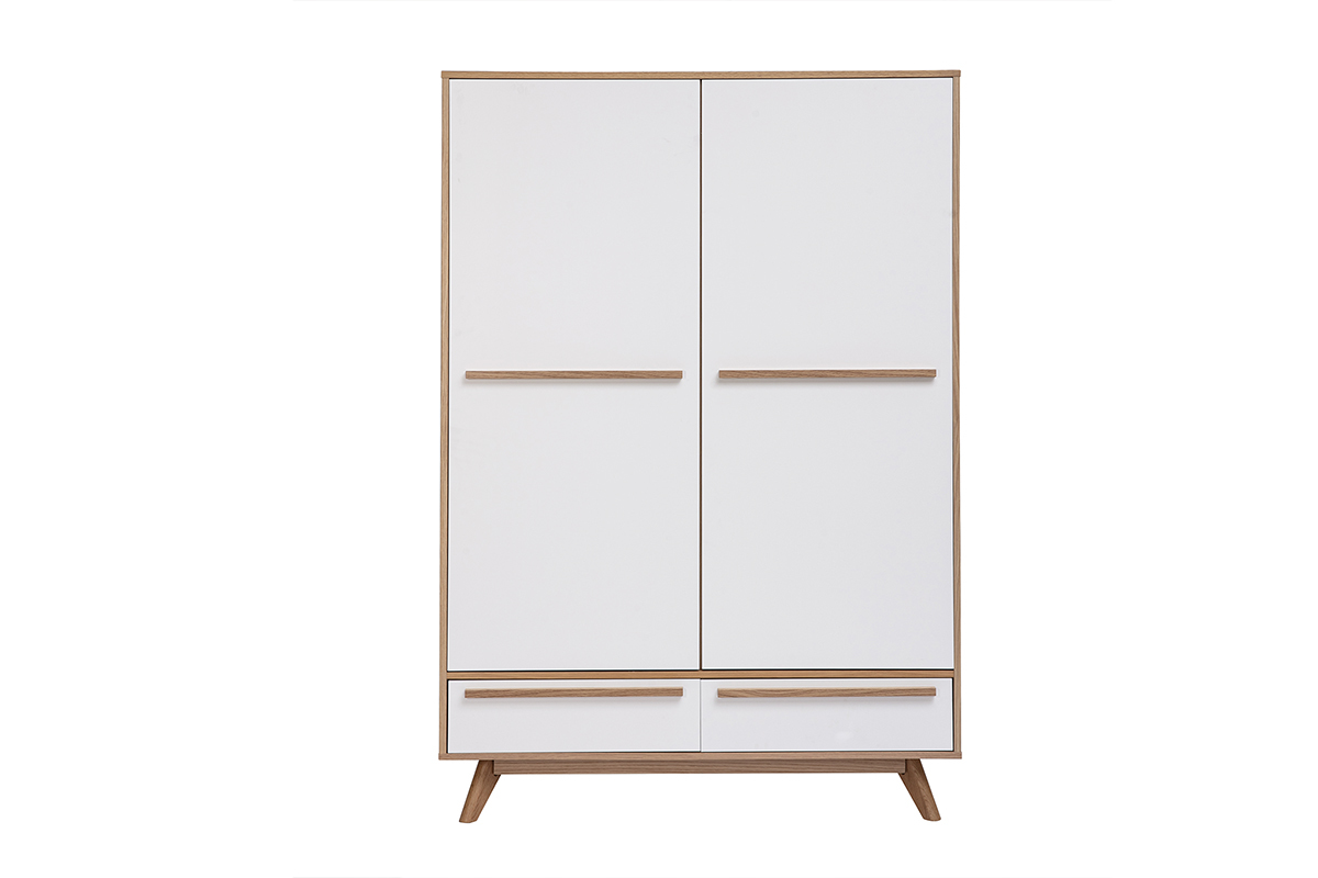 HELIA skandinavisches Design Kleiderschrank in hellem Holz und mattwei�, Frontansicht.