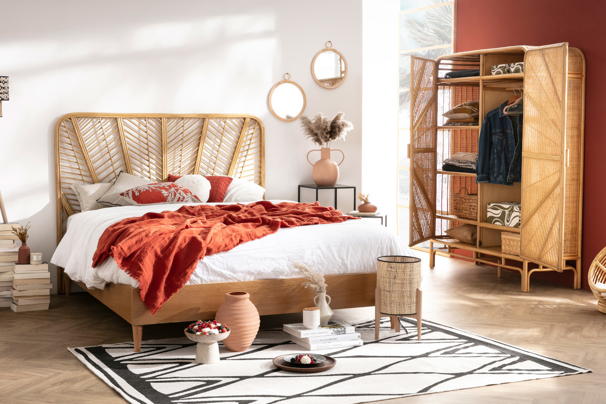 Kleiderschrank mit 2 T�ren aus Rattan 140 cm GALON