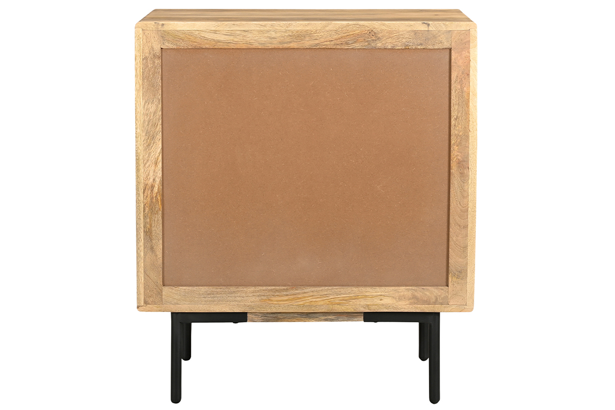 Kommode aus hellem massivem Mangoholz und schwarzem Metall 3 Schubladen B70 cm JUDE