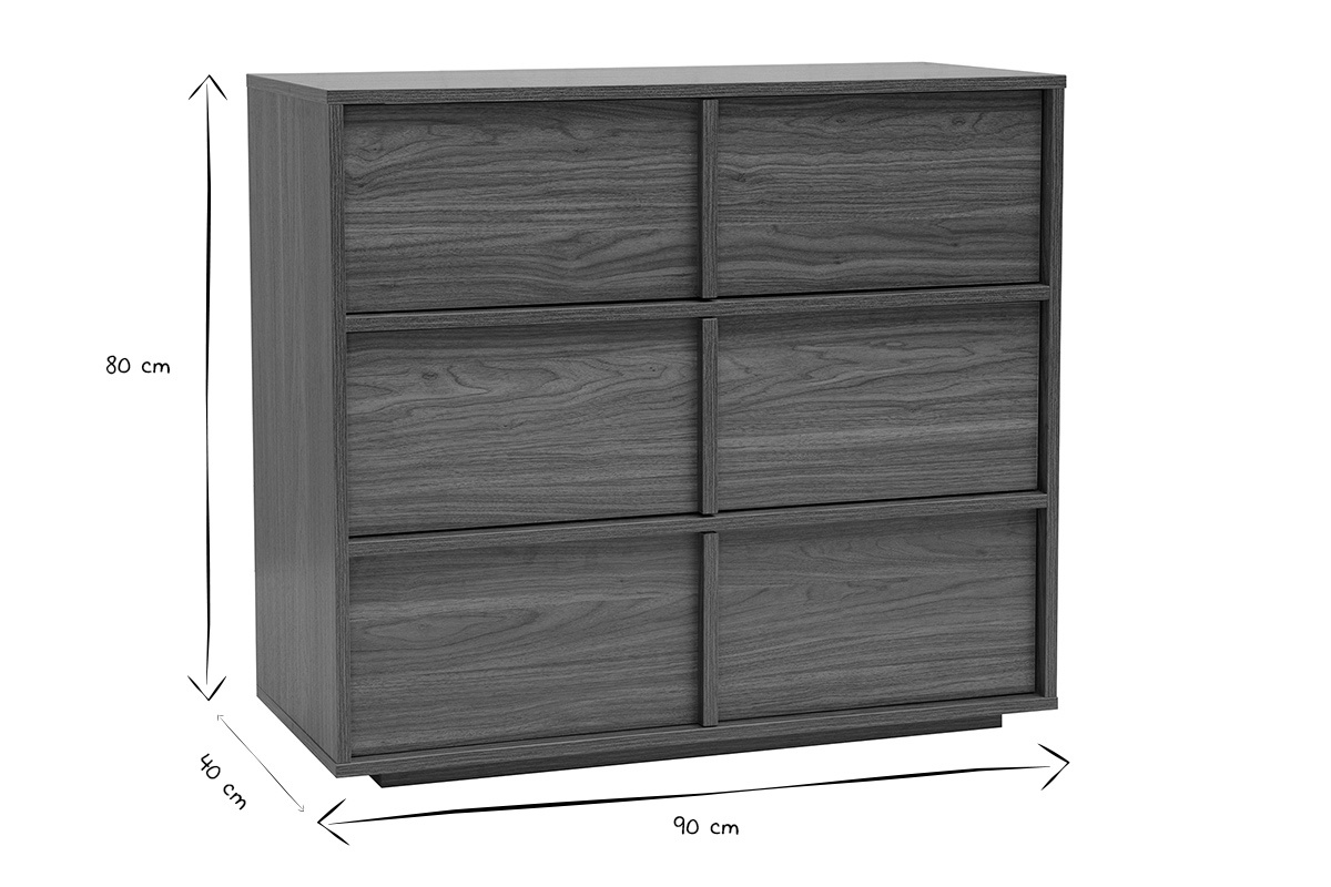 Abmessungen der Kommode aus dunklem Holz L90 x T40 x H80 cm in Schwarz und Wei�