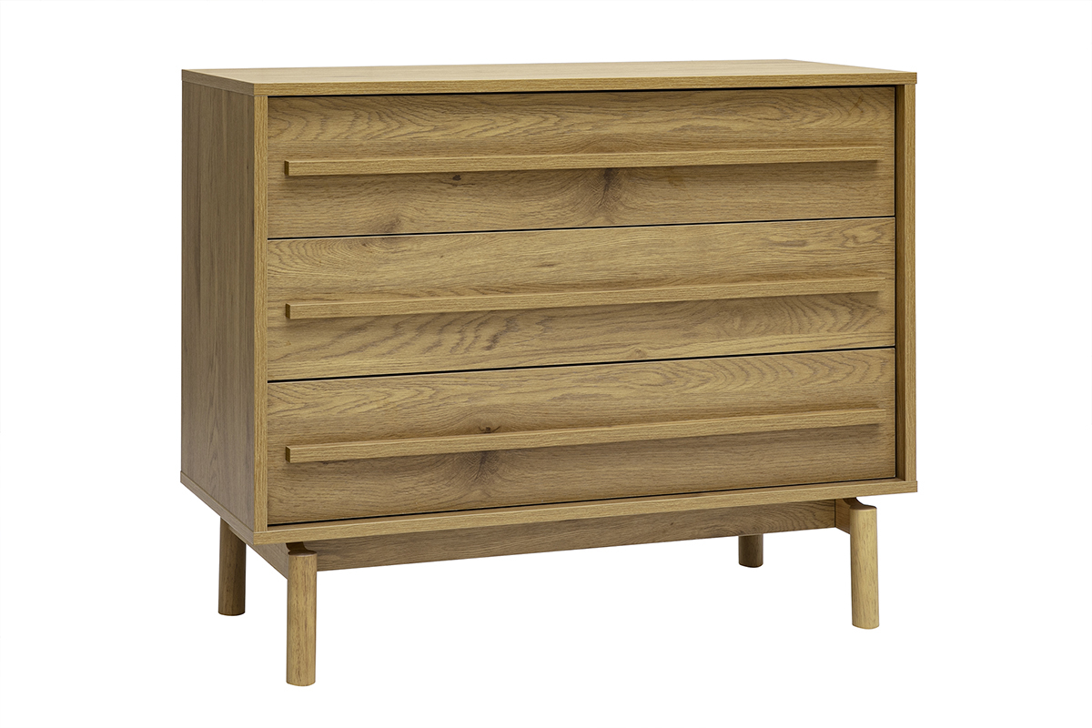 Kommode Holzoptik Eiche 3 Schubladen L90 cm YSEULT