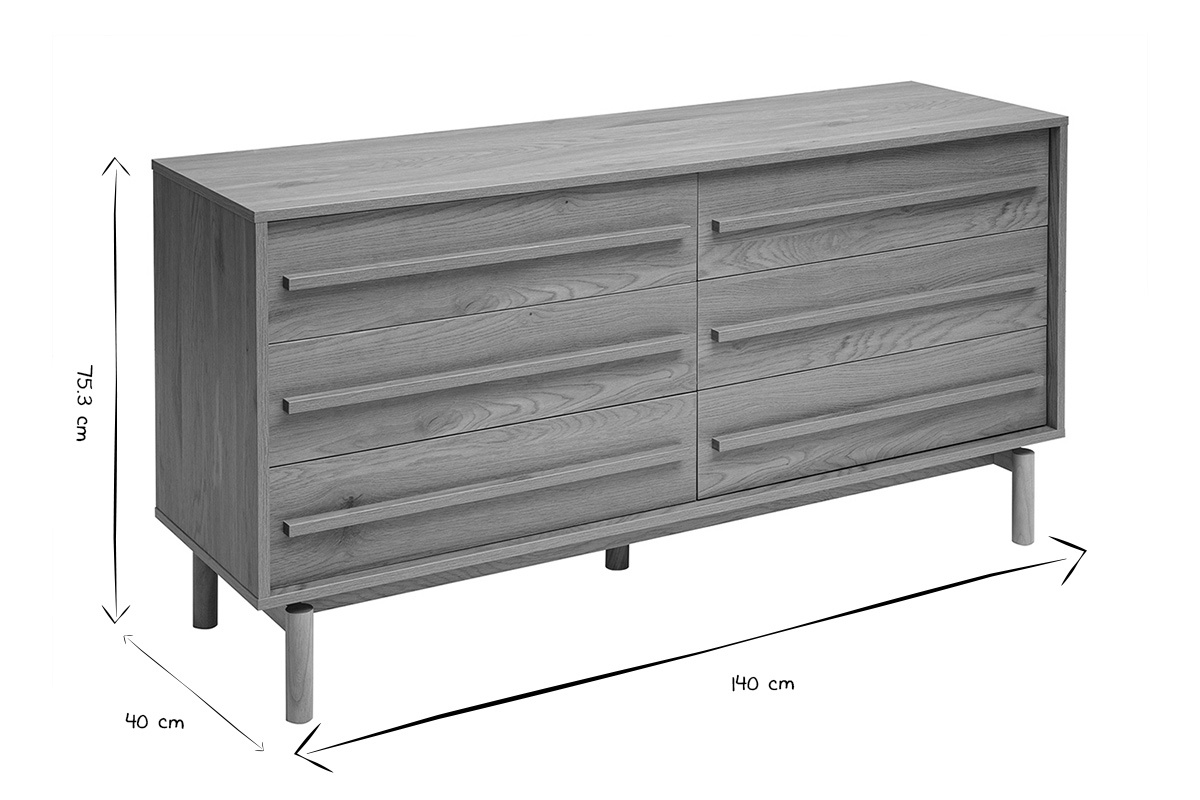 Kommode in Eichenholzoptik in Schwarz und Wei�, Ma�e L140 x T40 x H75,3 cm.