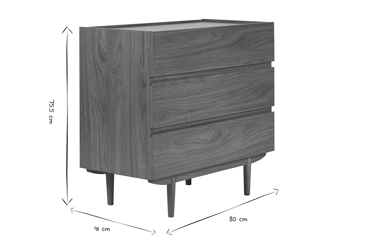 Kommode mit 3 Schubladen aus dunklem Holz B80 cm SANAA