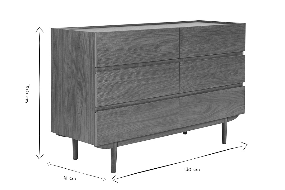 Kommode mit 6 Schubladen aus dunklem Holz B120 cm SANAA