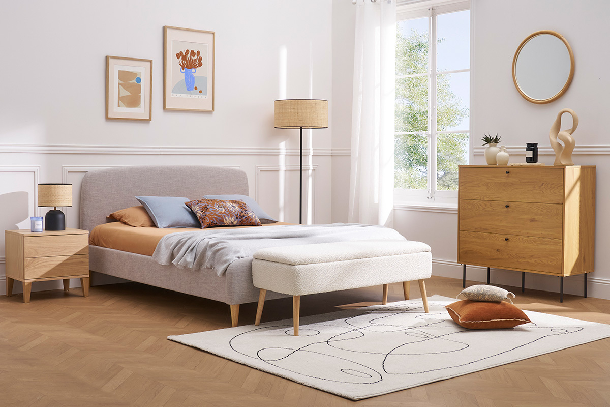 Kommode mit hellem Holzdekor in Eiche und schwarzen Metallfen mit 3 Schubladen B100 cm PERNELLE