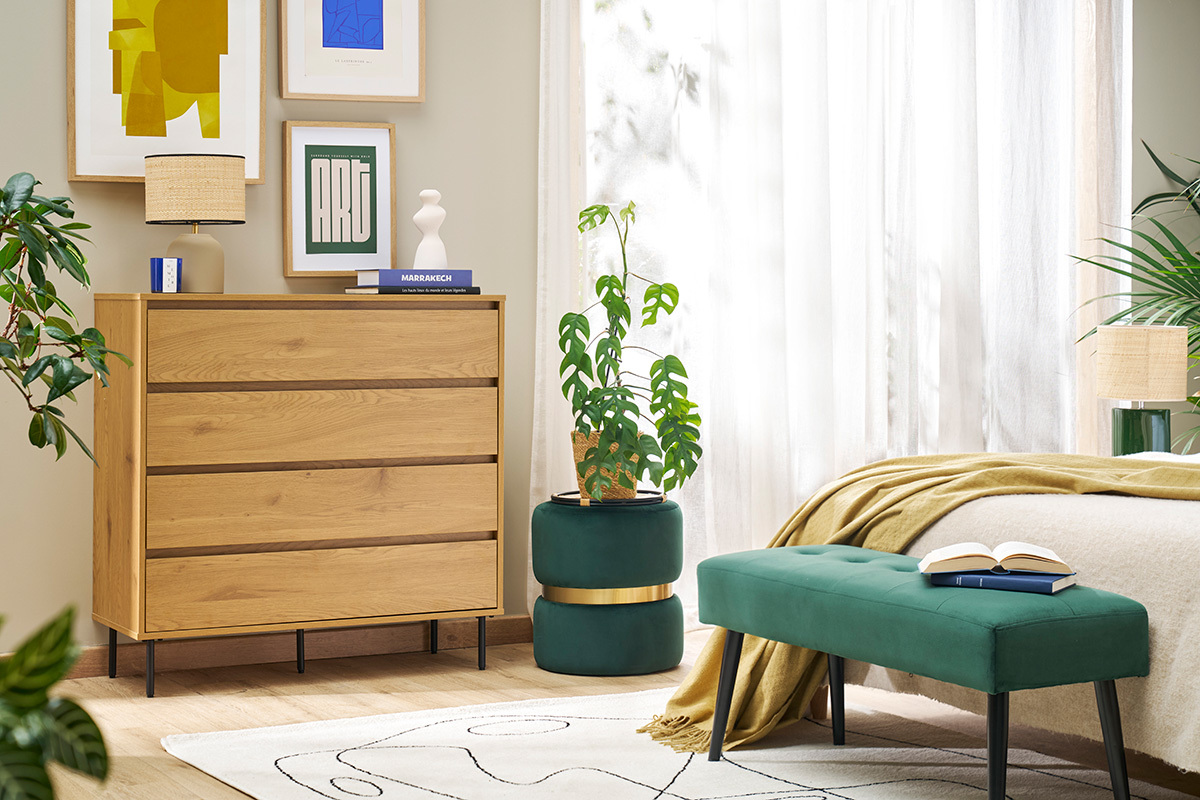 Kommode mit hellem Holzfurnier in Eiche 4 Schubladen L100 cm ARAGON