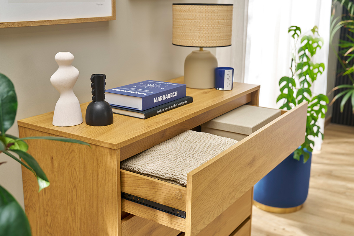 Kommode mit hellem Holzfurnier in Eiche 4 Schubladen L100 cm ARAGON