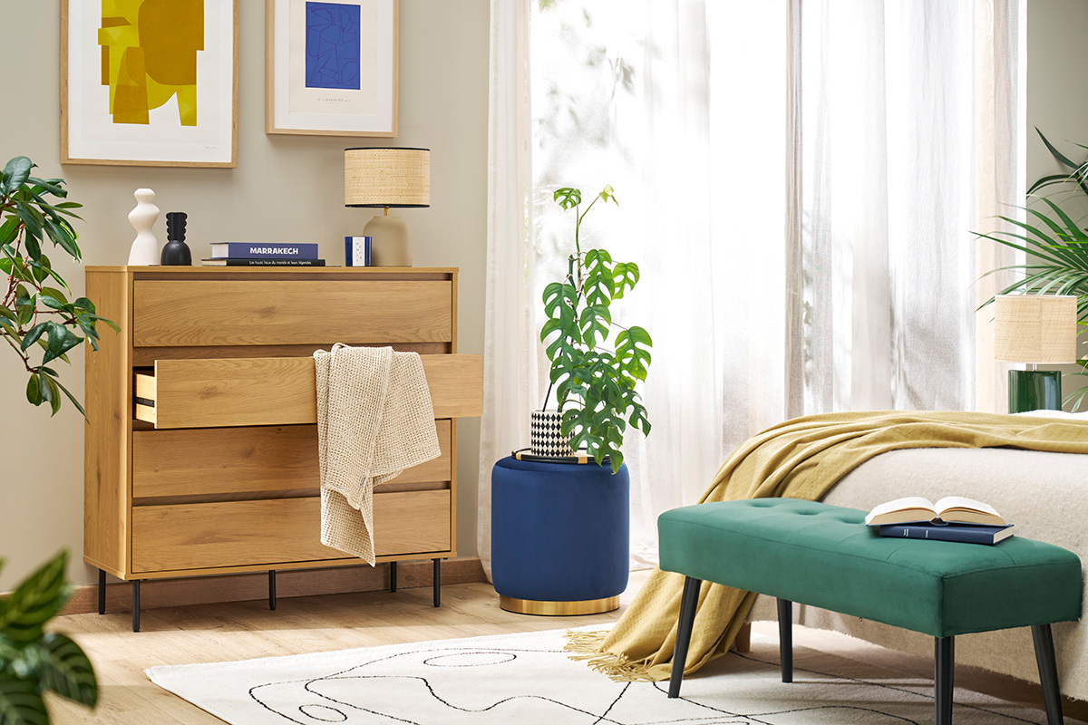 Kommode mit hellem Holzfurnier in Eiche 4 Schubladen L100 cm ARAGON