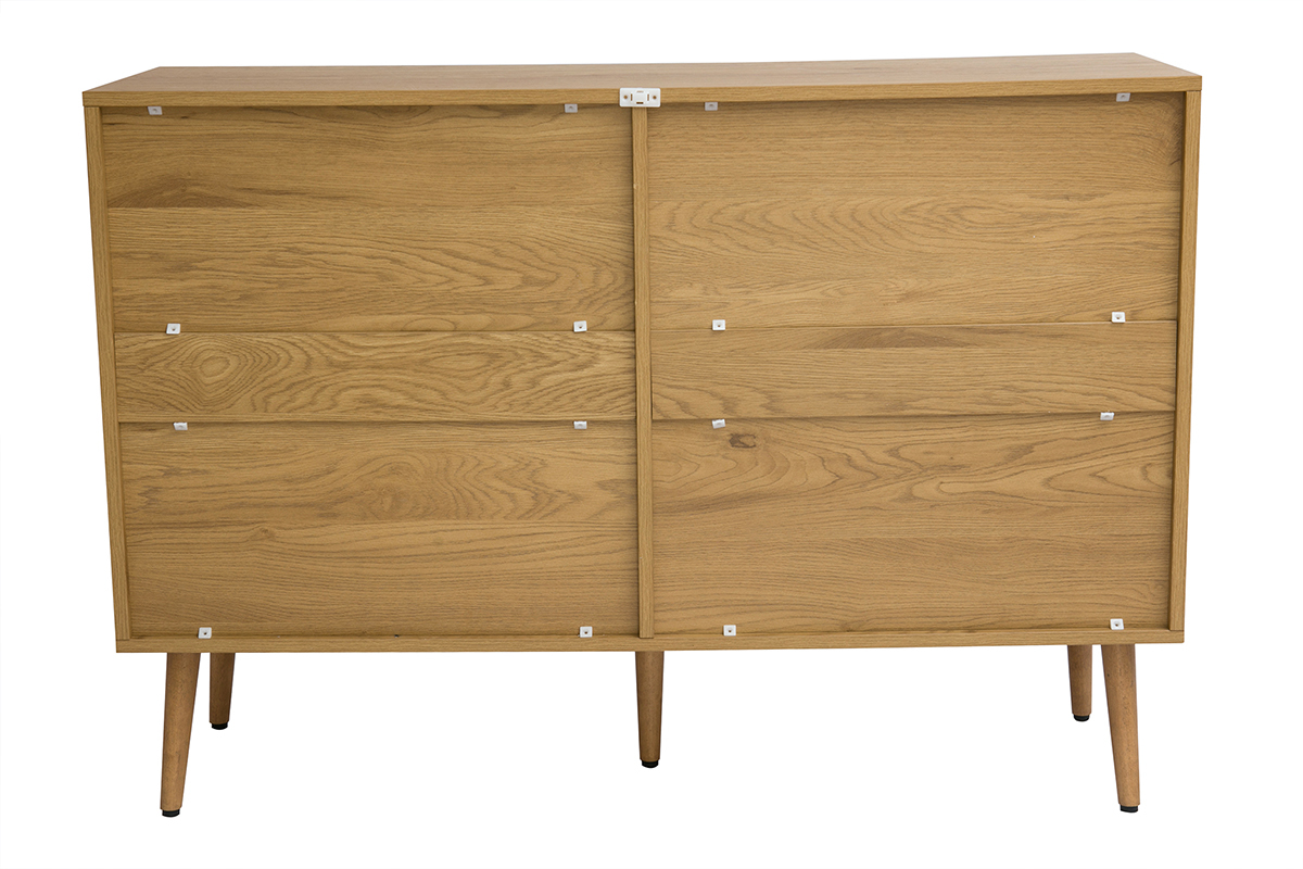 Kommode mit heller Holzoberfl�che, Rattan und schwarzem Metall, 6 Schubladen L120 cm MANILLE