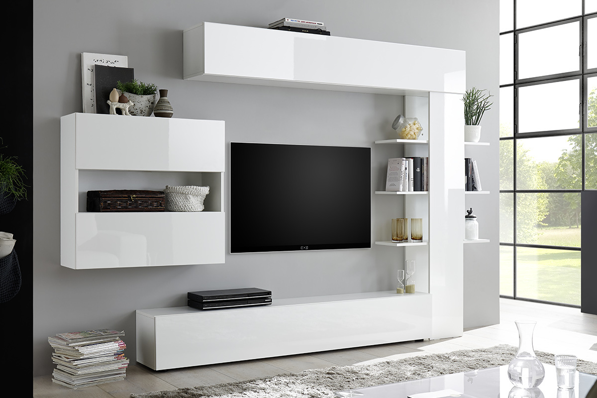 Komposition TV-Wandelemente weilackiertes Glanzfinish ETERNEL
