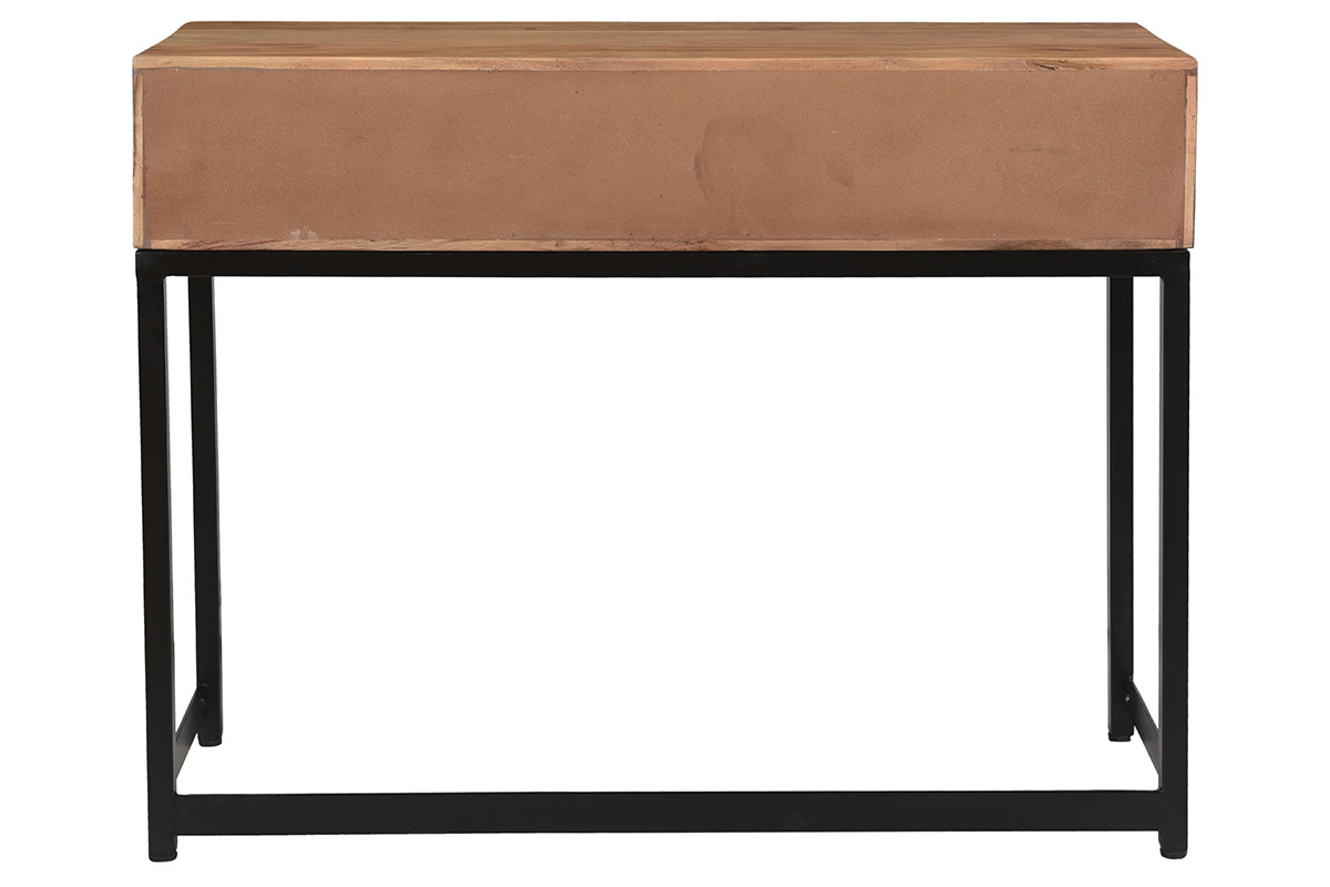 Konsole aus Akazienholz und Metall schwarz 2 Schubladen L100 cm STICK