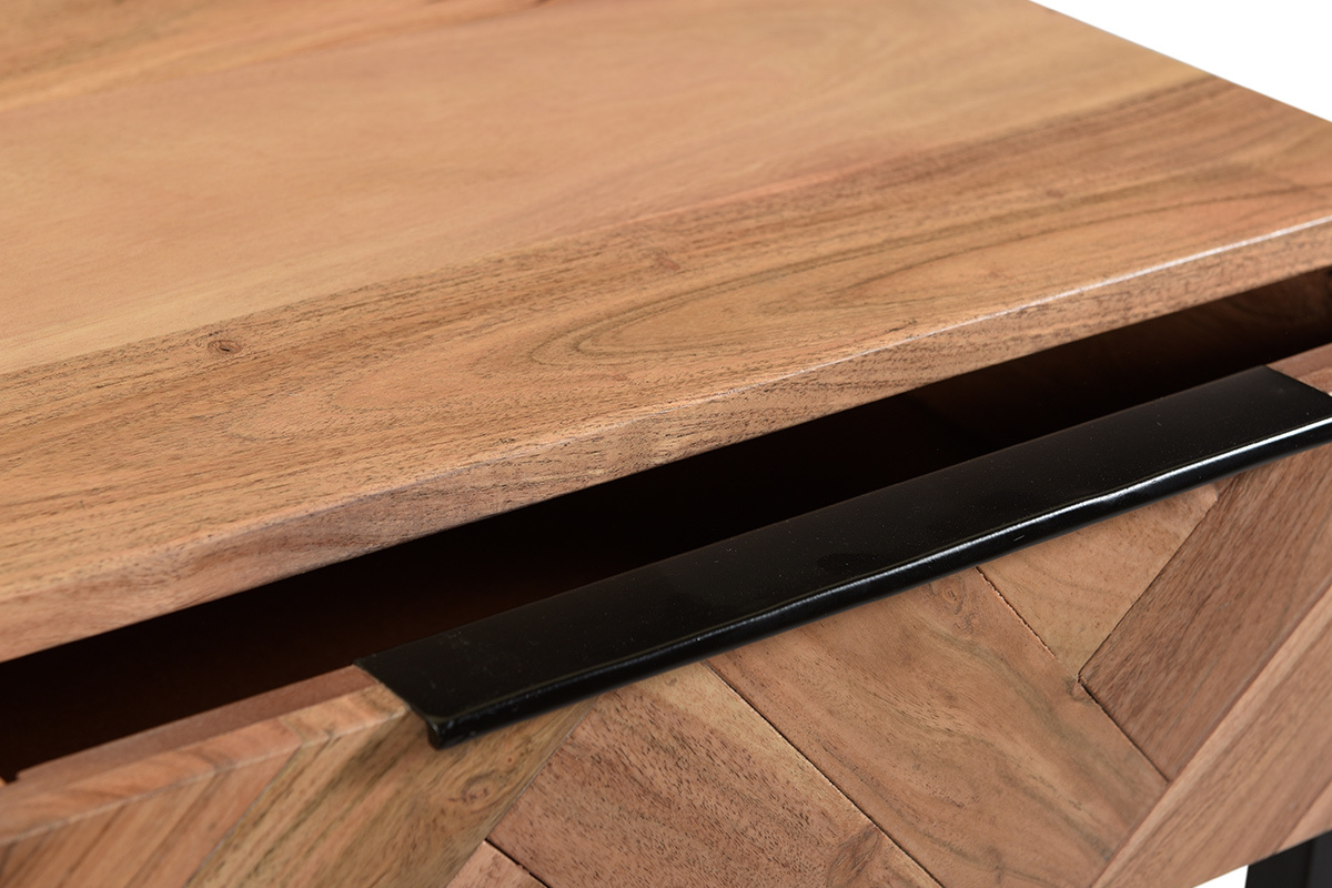 Konsole aus Akazienholz und Metall schwarz 2 Schubladen L100 cm STICK