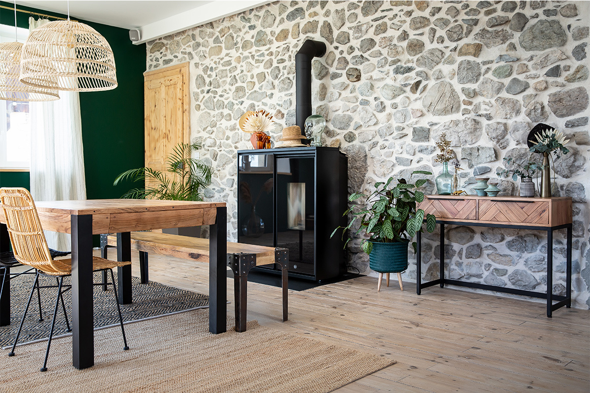 Konsole aus Akazienholz und Metall schwarz 2 Schubladen L100 cm STICK