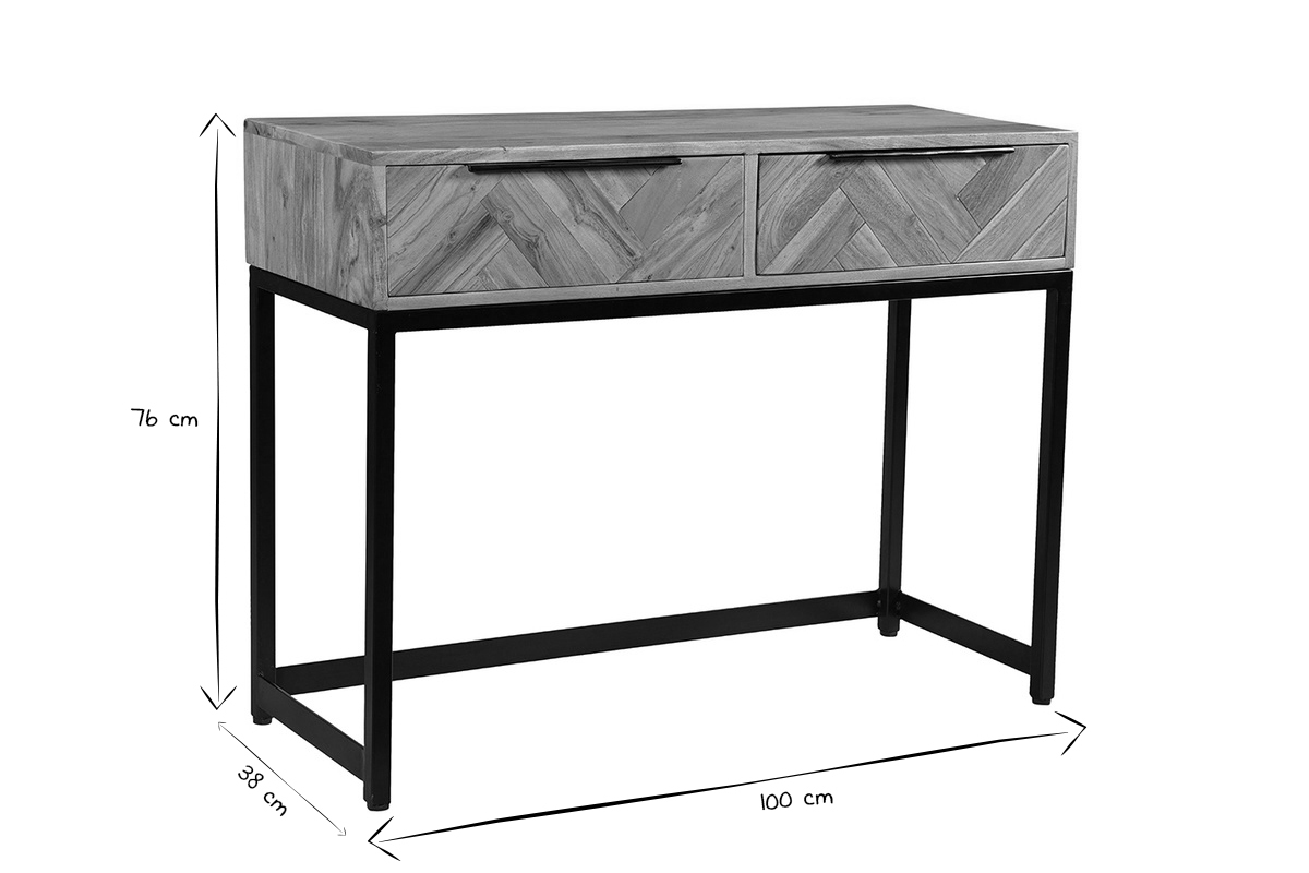 Konsole aus Akazienholz und Metall schwarz 2 Schubladen L100 cm STICK