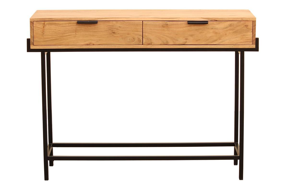 Konsole aus Akazienholz und schwarzem Metall B110 cm TEMUCO