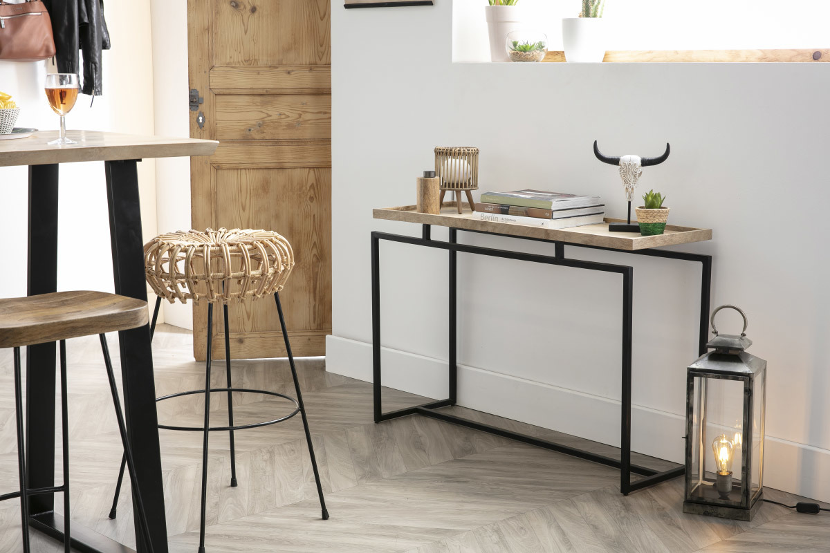 Konsole aus Mangoholz und schwarzem Metall L110 cm FRAME
