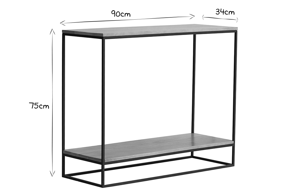 Konsole aus massivem Mangoholz und schwarz lackiertem Metall L90 cm IGGY