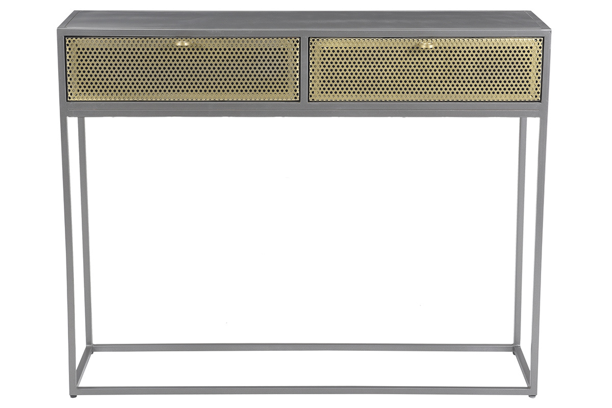 Konsole im Industrial Style aus goldfarbenem und grauem Metall MAGIC