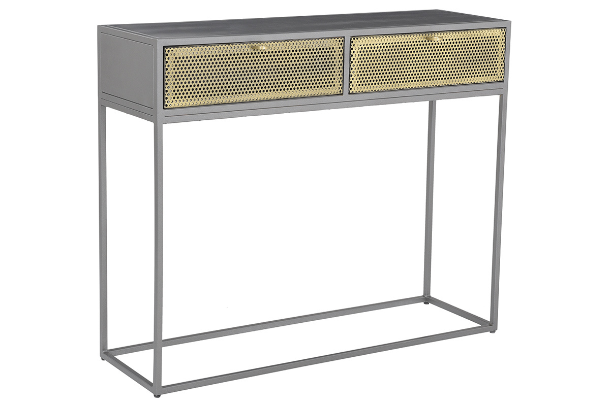 Konsole im Industrial Style aus goldfarbenem und grauem Metall MAGIC