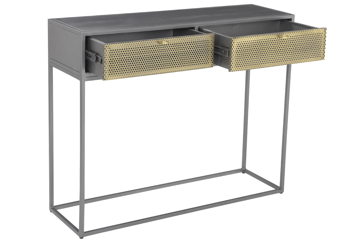 Konsole im Industrial Style aus goldfarbenem und grauem Metall MAGIC