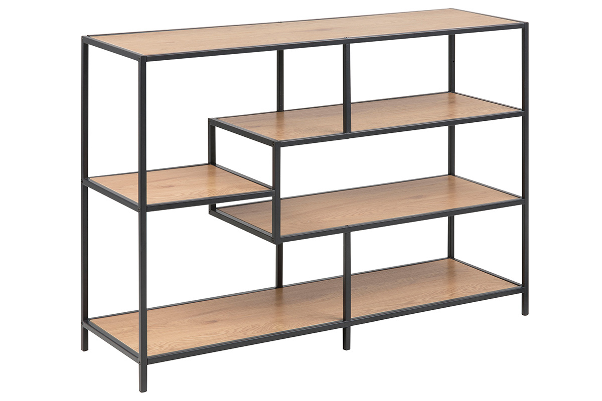 Konsole im Industrial Style aus schwarzem Metall und Holz L114 cm TRESCA
