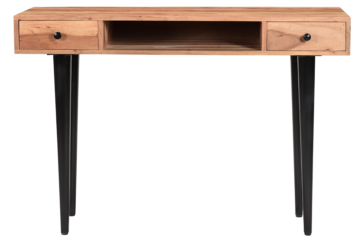 Konsole mit 2 Schubladen aus Akazienholz und schwarzem Metall B115 cm LORD