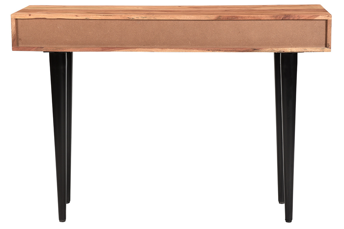 Konsole mit 2 Schubladen aus Akazienholz und schwarzem Metall B115 cm LORD