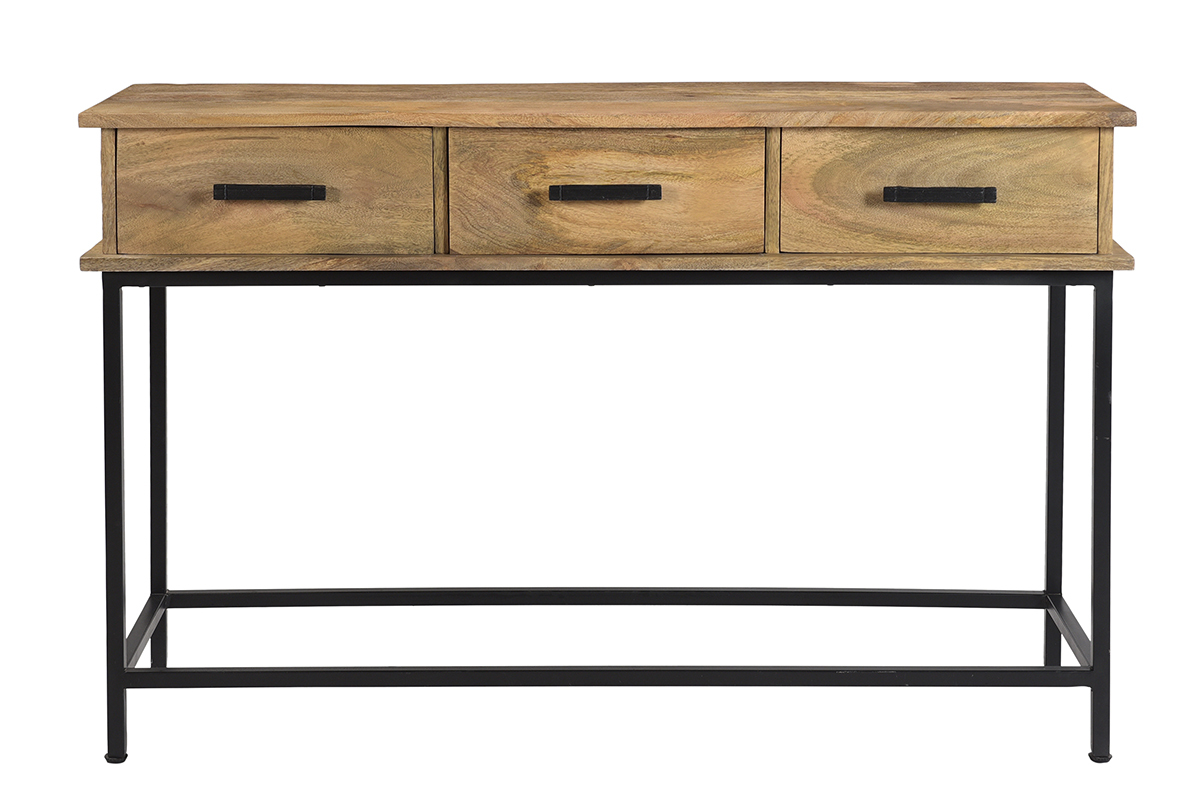 Konsole mit 3 Schubladen aus Mangoholz und Metall B120 cm AROK